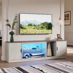 Bestier - 70" Gaming TV Stand with Storage and LED Light Strips Up to 75" Entertainment Center - White