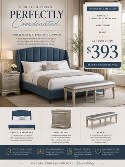 BIG SALE! BRAND NEW KING SIZE BEDFRAME, BENCH AND NIGHTSTAND