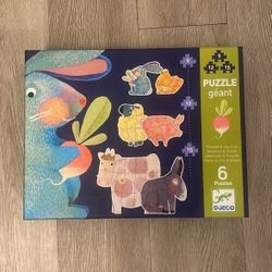 Djeco 6 Animals Giant Puzzles For Toddlers . 9 ,12,15 .new 