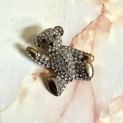 Vintage Gold Tone Rhinestone Bear Brooch