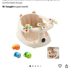 Baby Bath Seat For Babies 6 Months & Up With Built-in Thermometer, Strong Suction Cups & Interactive Toys – Ergonomic Infant Bath Seats For Babies Sit