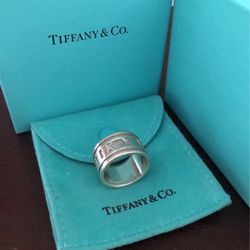 Tiffany & Co Sterling Silver Atlas Ring Wide Band Roman Numerals