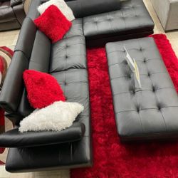 Ibiza Black Leather Sectional Sofa W/Ottoman---$899---Fantastic Deal!!!---Delivery Available!!!