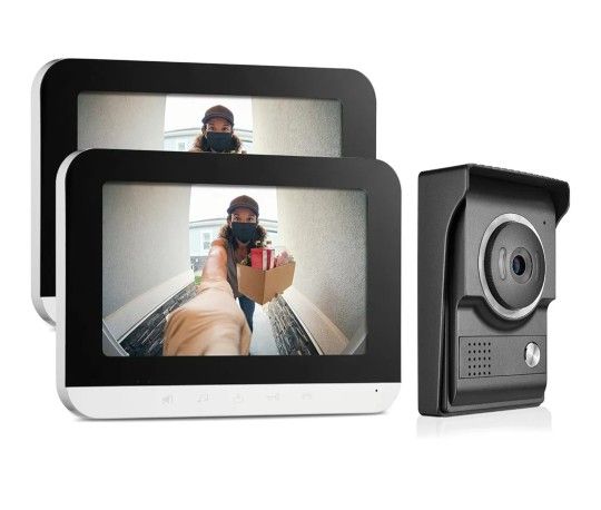 Video Intercom System, 7 Inch doorbell with Camera and Monitor, Video doorbell with IR-Cut Rainproof Outdoor Camera Visual Two-Way Intercom Audio 