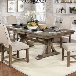 7 Pc Rustic Oak Dining Table Set Brand New In Box
