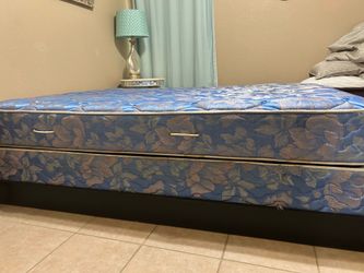 Wooden bed platform, box spring, and mattress set