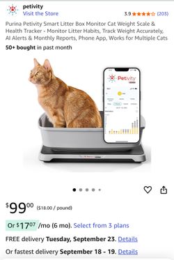 Purina Petivity Smart Litter Box Monitor Cat Weight Scale & Health Tracker - Monitor Litter Habits, Track Weight Accurately, AI Alerts & Monthly Repor