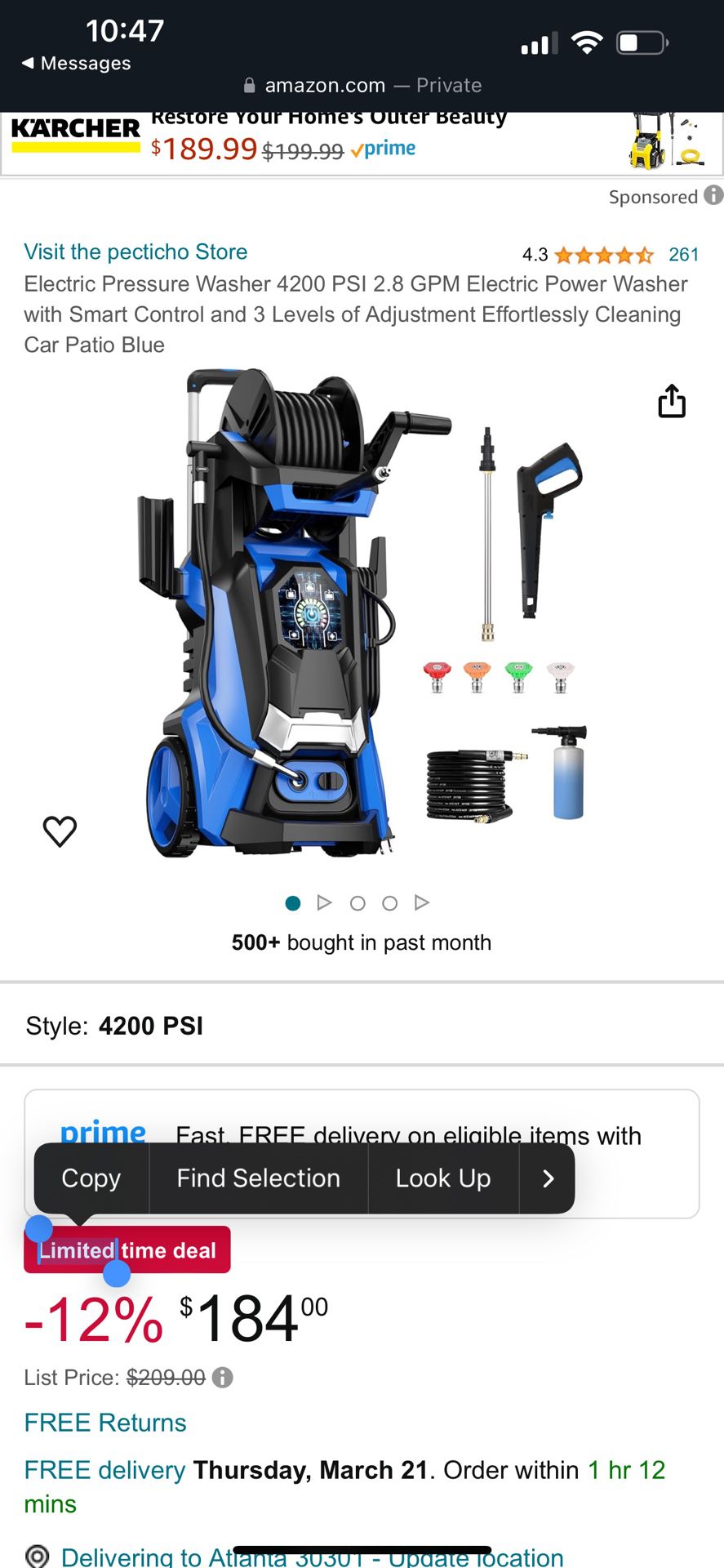 Electric Pressure Washer 4200 PSI 2.8 GPM Electric Power Washer with Smart Control and 3 Levels of Adjustment Effortlessly Cleaning Car Patio Blue
