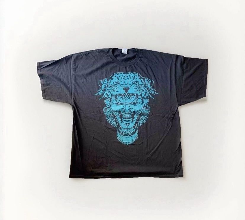 3XL Aztec Warrior Cheetah Mens T-shirt Black Aqua Blue One Shot One Kill
