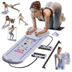 New Pilates Reformer Board, 6 in 1 Portable & Foldable Pilates Reformer Set with Resistance Bands, Pilates Board for Home Workout, Multifunctional Abd