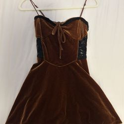Urban Outfitters Brown Velvet And Lace Mini Dress, Size XS