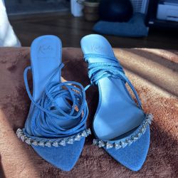 Kandee Created In London Denim Blue Heel Wrap Around 39 UK, 8.5 US 