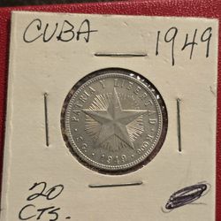 1949 Patria Y Libertad 20 Centavos Silver Coin 