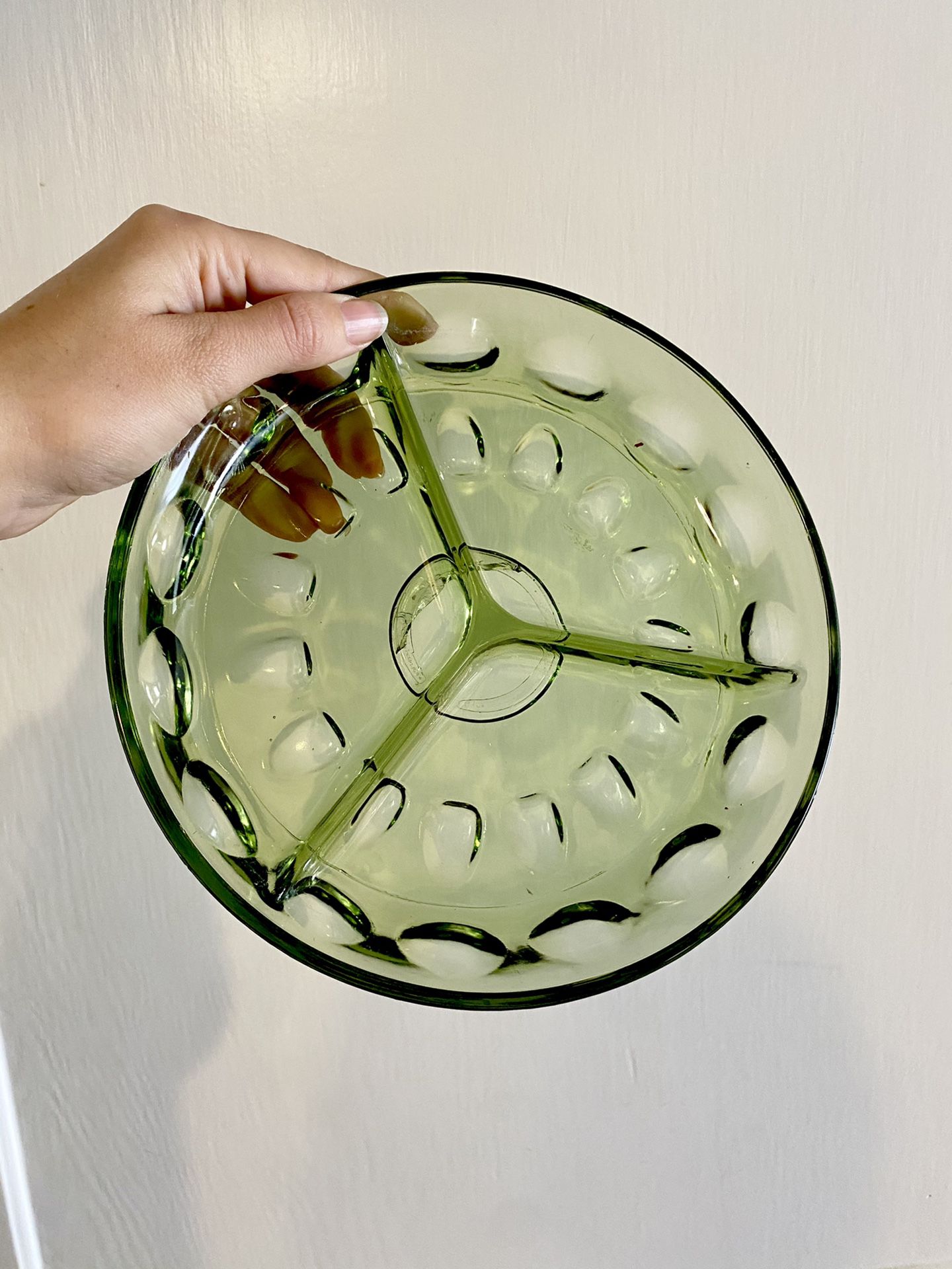 Green glass serving or catch all dish