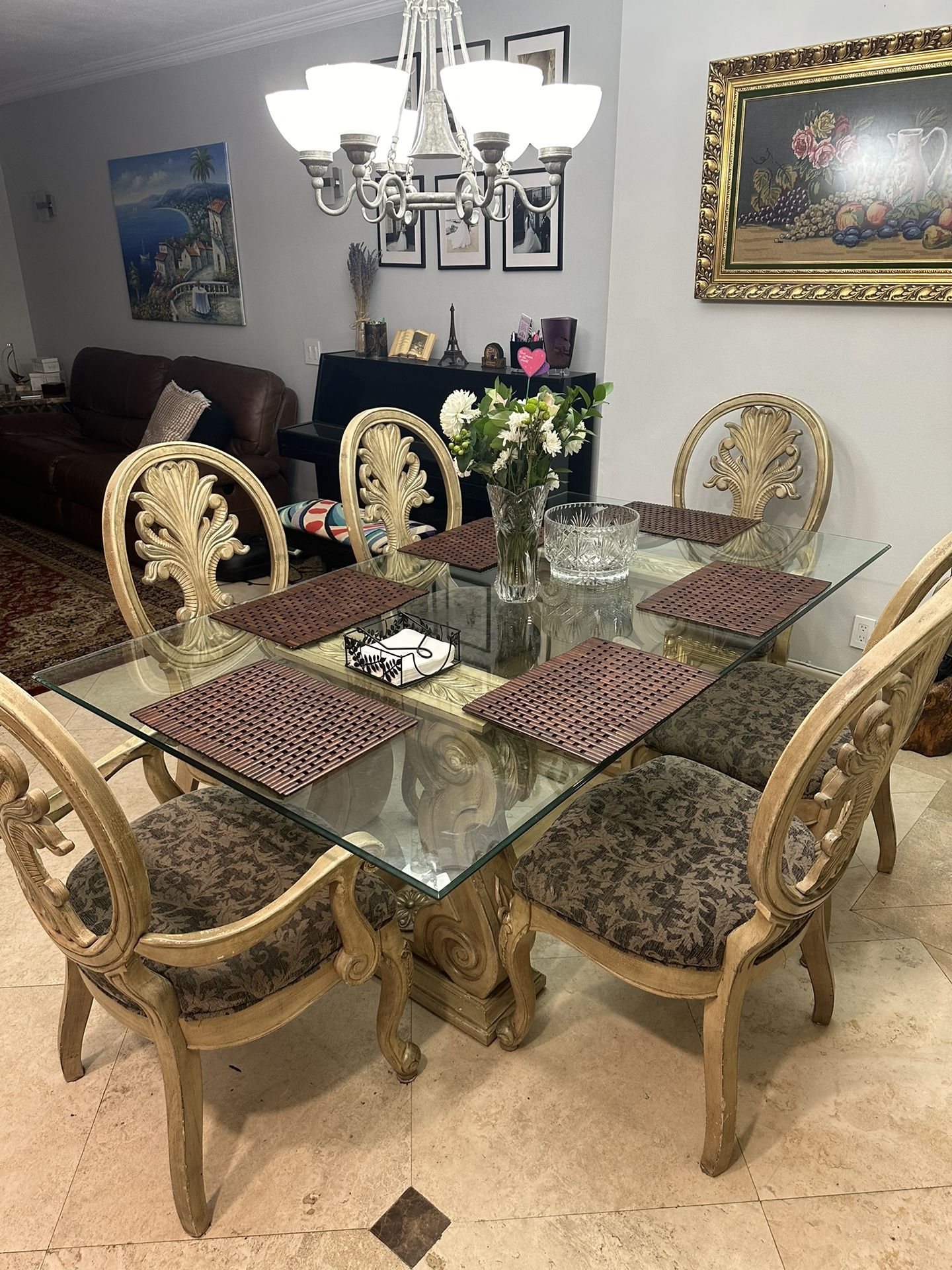 Glass Dining Room Table 6 chairs