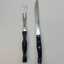 CUTCO Serrated Carver Knife 1723 Jd- And Vintage Cutco Carving Fork 1727 Brown
