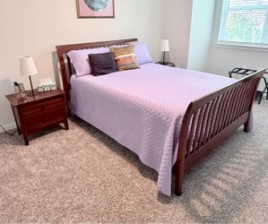 Cherry Wood Sleigh Bed Frame Queen