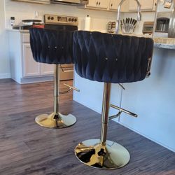 New Black Swivel Adjustable Height Bar Stools, Modern Velvet with Barrel Back (Set of 2)