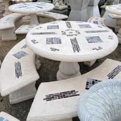 Concrete Mosaic Picnic Table with 3 Benches/ Outdoor Patio Furniture