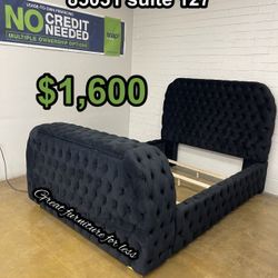 Queen Size Velvet Black Bed Frame Brand New