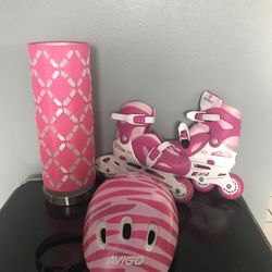 Girls pink Roller Skates Extendable with Helmet And Lamp 