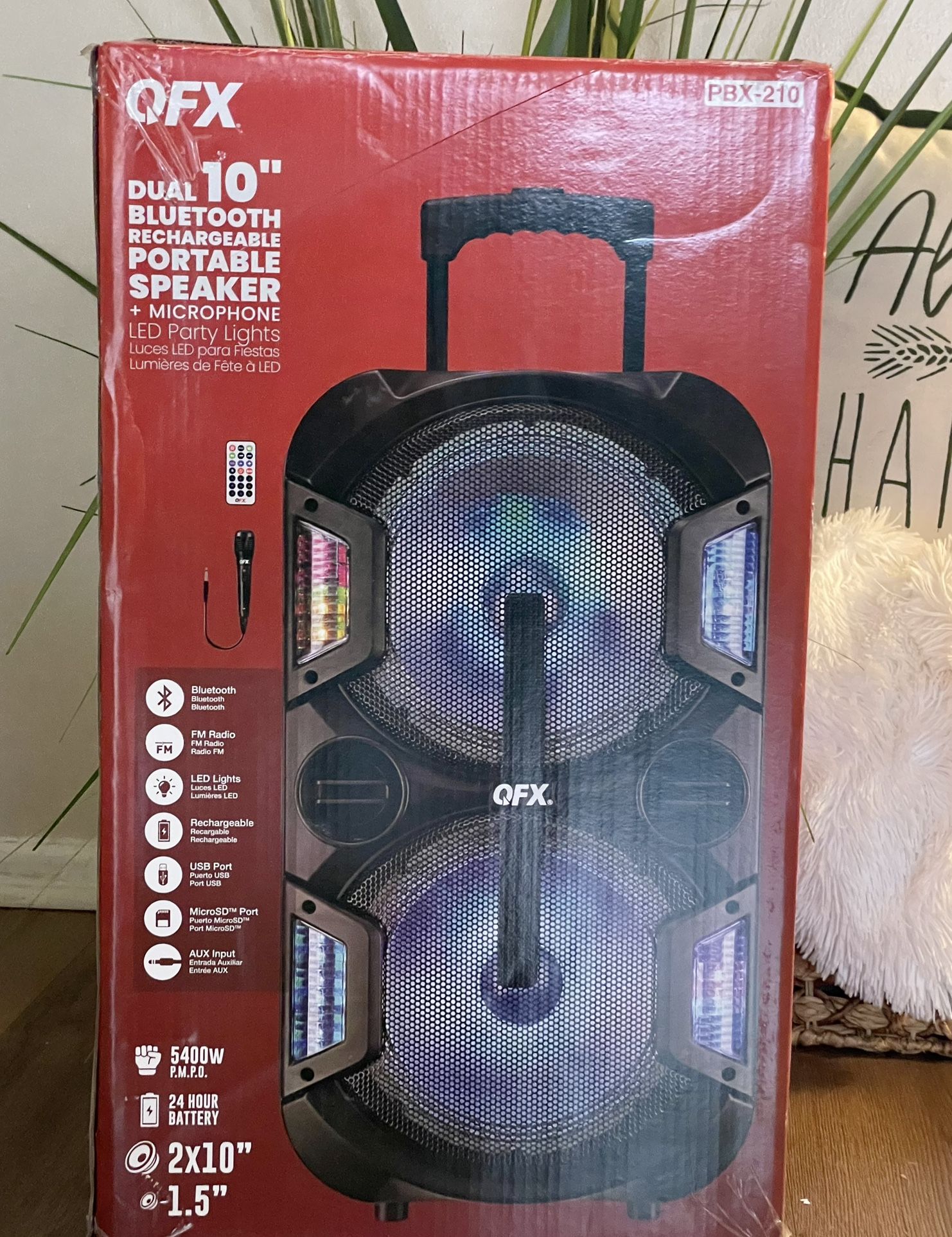 QFX doble 2x 10β Bluetooth rechargeable Party Speaker With Microphone And LED Lights ππ€πΆ