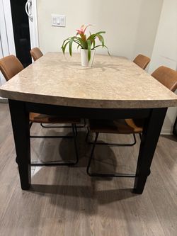 Marble Top Dining Table with Black Base