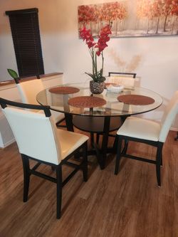 Counter-Height Round Glass Dining Set – Table + 4 Chairs