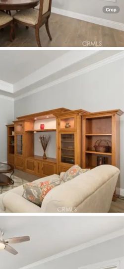 Make Offer TV hutch wall unit 12 feet wide 7 feet tall 18 inches deep with cabinet lighting, adjustable shelves, entertainment storage speaker doors
