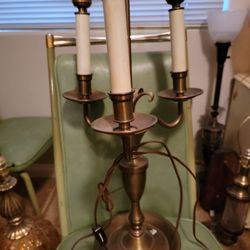 Antique 3 Arm Candelabra Brass Table Lamp