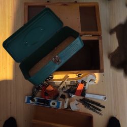 Wood Tool Box With Tools ++