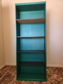 Black & green tall bookcase 71 tall, 21 wide, 11.5 deep
