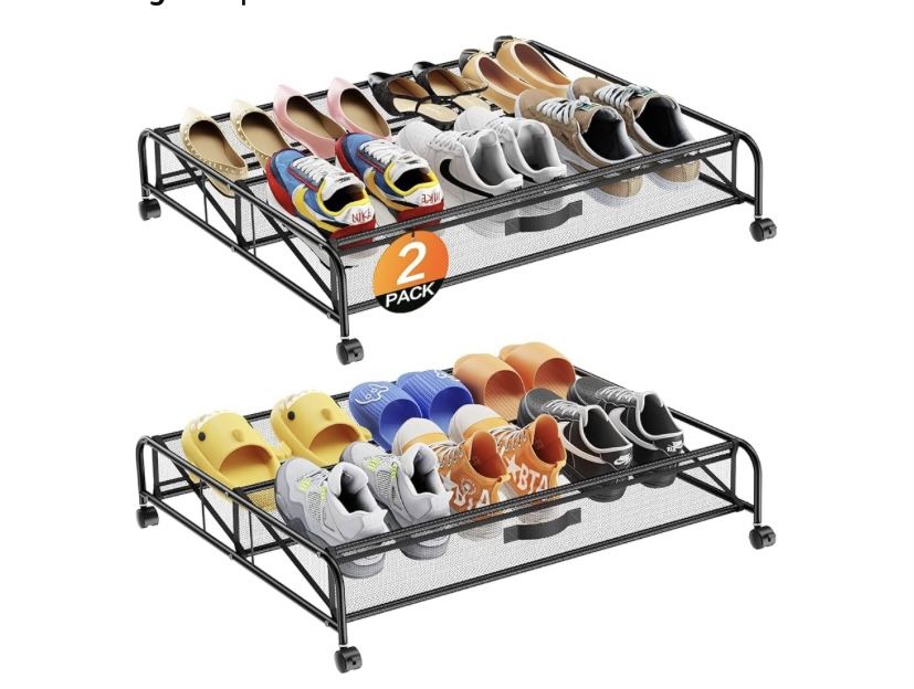 nder Bed Shoe Storage Organizer, 2 Pack Under Bed Storage Containers with Wheels for Under Bed Shoe Organizer Drawer Space Saving for bedroom
