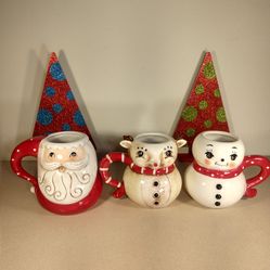 Johanna Parker Vintage Holiday Ceramic Mugs (Santa, Reindeer, Snowman Varieties) New