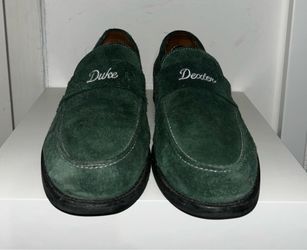 Duke+Dexter green suede penny loafer