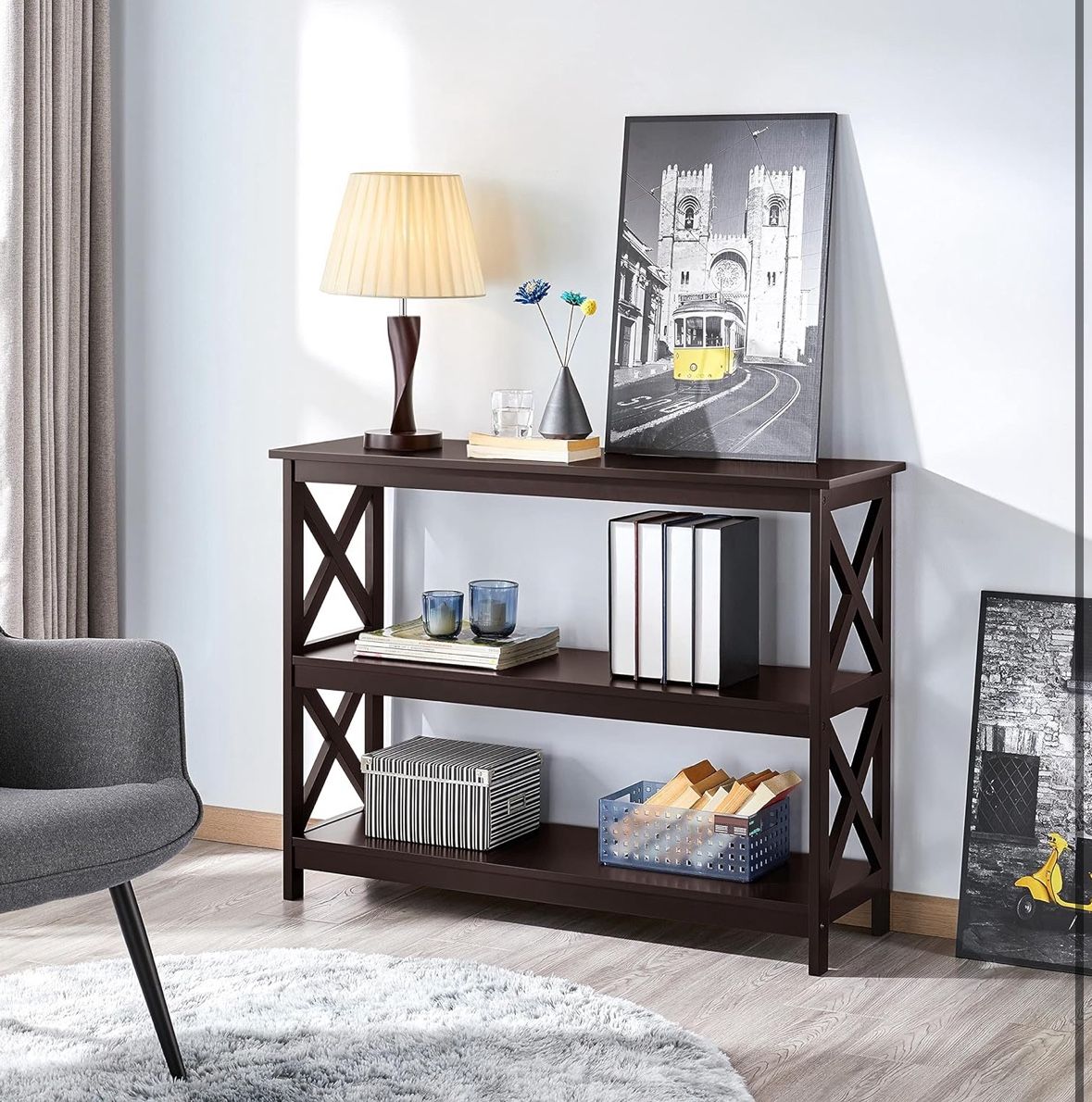 Yaheetech 3-Tier Console Table Narrow Long Entryway Table Bookshelf Espresso (BRAND NEW)