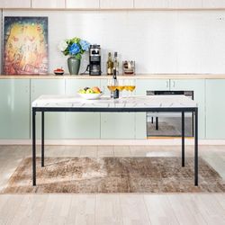 Homy Casa Cajon 59" White Marble Finish Dining Table Modern Dining Room Kitchen Apartment