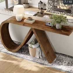 HL0366 Solid Wood Console Table, 57-inch Long Farmhouse Entryway Table for Living Room, Hallway, Entrance, Foyer, Behind Couch, Walnut Brown