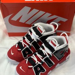 Nike Air More Uptempo Bulls Hoops Pack Leather Pippen Bulls Non-Slip Shock Absorption High Top Basketball Shoes Unisex Black Red