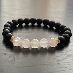 Natural Charged Onyx & Rose Quartz Bracelet (known For :Protection,Help Love,Remove & Block Negativity,Calm Emotions,healer,reduce Stress)