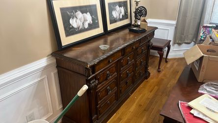 Dark Wood Dresser with Carved Details