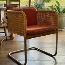 High Quality Vintage Chrome And Wicker Cantilevered Chair 