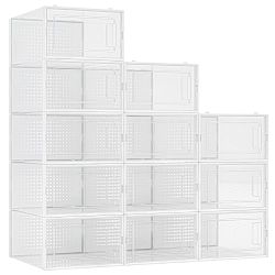 Shoe Storage Boxes Clear Plastic Stackable, 6 Pack Modular Shoe Organizer for Closet, Shoe Containers Case Display for Sneaker Storage, White