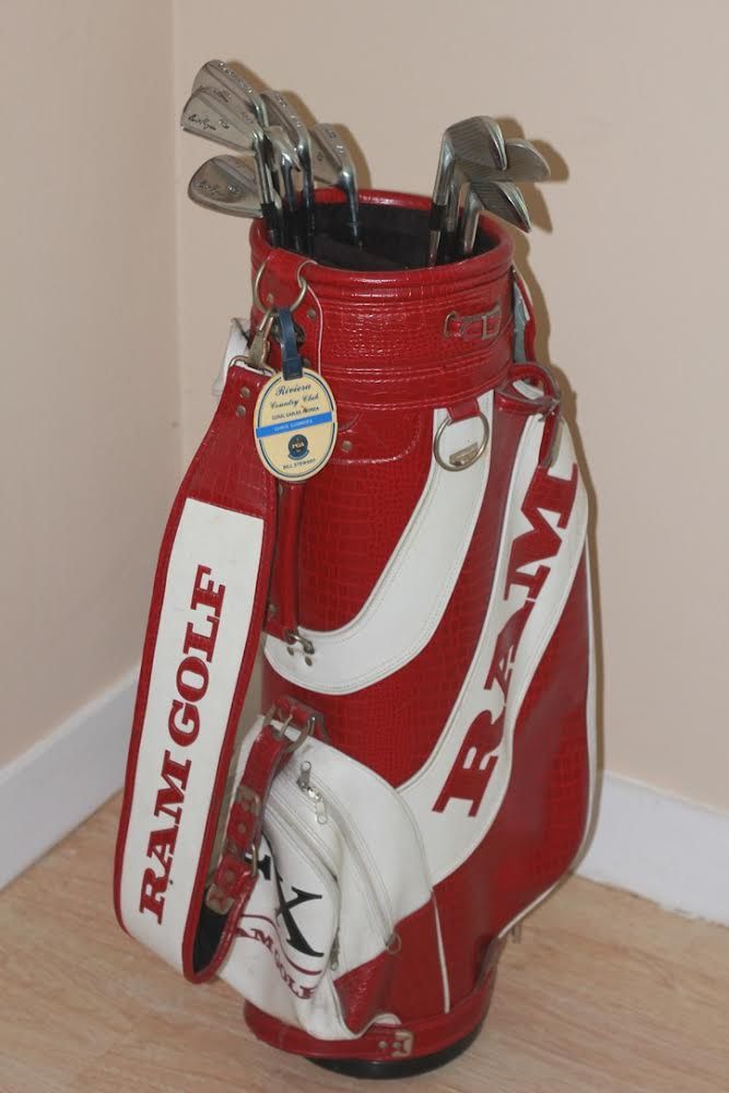 Vintage Red/White Ram FX Golf Tour Staff Cart Bag with Ben Hogan Apex Pc Iron Set 2-9 Plus E Wedge