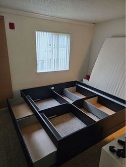 Bed frame with storage & headboard, black