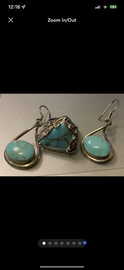 Mexico Fashion Jewelry Mexico .925 Sterling Silver Set  Ring is a size 6.Turquoise ( green-Blue)