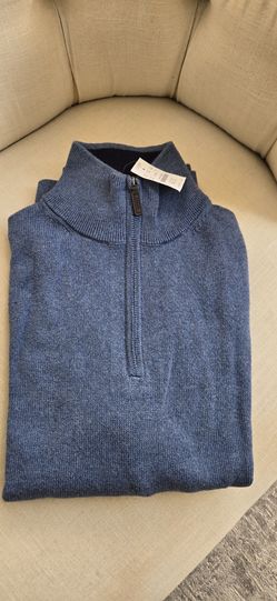 Brand New Blue J Crew Cotton Quarter Zip Men's Sweater Size Large