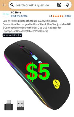 LED Wireless Bluetooth Mouse &2.4GHz Instant Connection,Rechargeable Ultra Silent Slim,3 Adjustable DPI 2 Connection Modes with USB-C to USB Adapter f