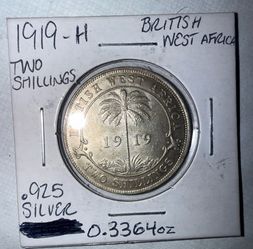 1919-H British West Africa Two Shillings .925 Sterling Silver