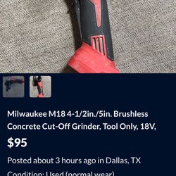 Milwaukee M18 4-1/2in./5in. Brushless Concrete Cut-Off Grinder, Tool Only, 18V,